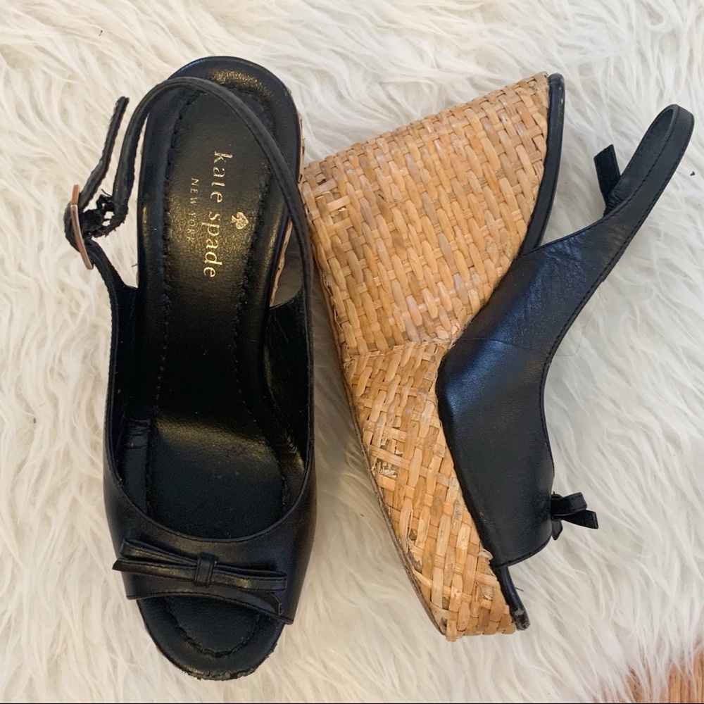 Kate Spade New York Black Wedges Woven Heels 7